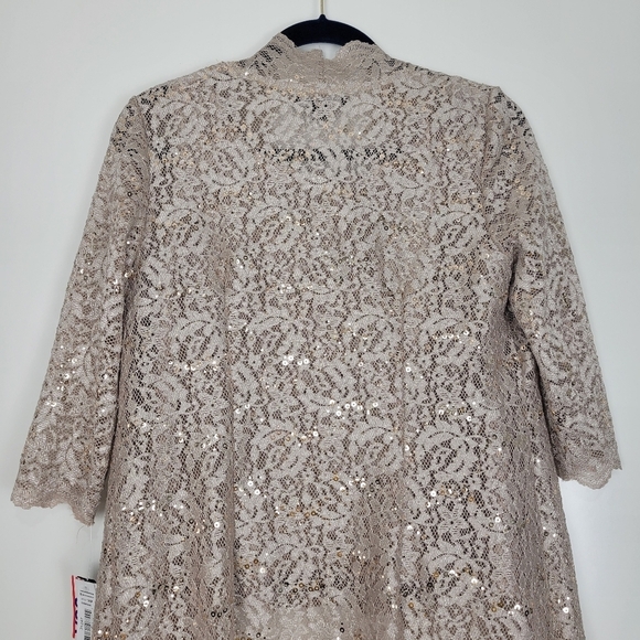 NWT R&M Richards Metallic Lace Tank Top with Sheer Lace Jacket in Champagne 4P - Picture 11 of 13